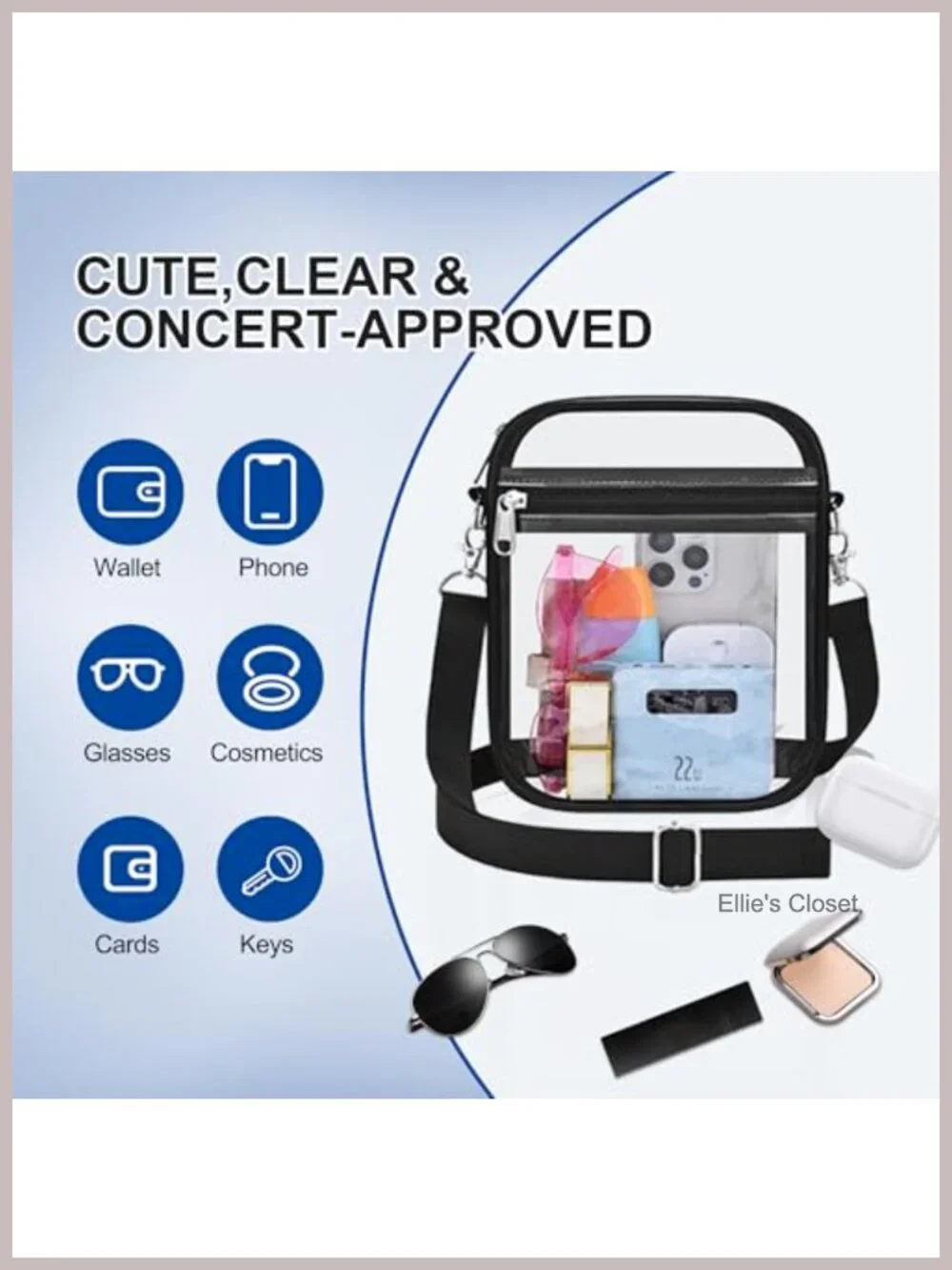 Clear PVC Stadium Approved Hobo Shoulder Bag for Women Events